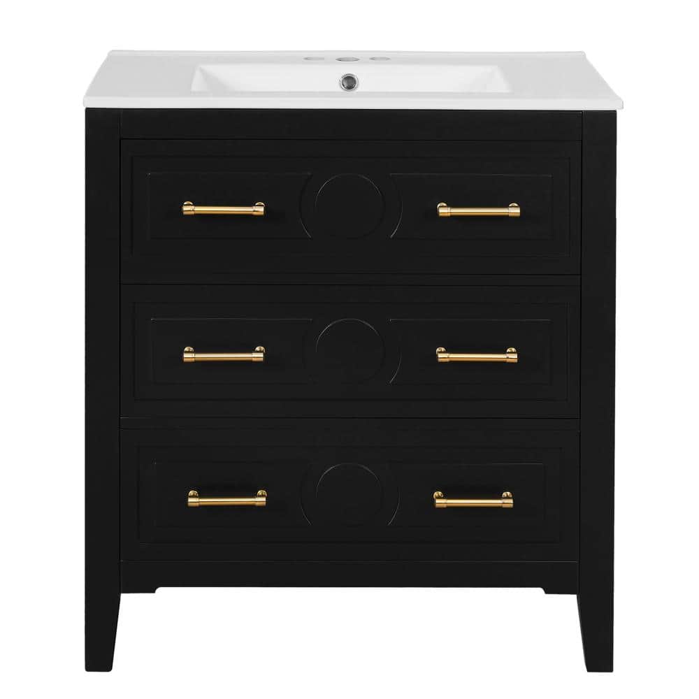 30 in. W Single Sink Freestanding Bath Vanity in Black with White Ceramic Top Unassembled price history on PriceWatchPro