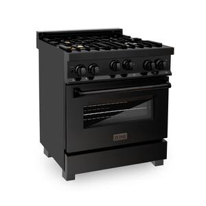 30" 4.0 cu. ft. Range with Gas Stove and Gas Oven in Black Stainless Steel with Brass Burners (RGB-BR-30)
