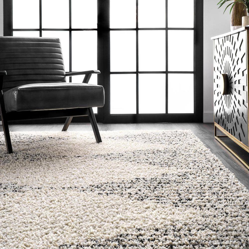 Scarlette Off-White and Charcoal Diamond Shag Runner Rug