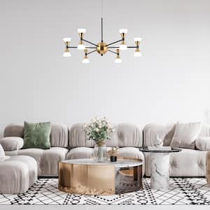 23.5 in. 12-Light Integrated LED Brass Sputnik Chandelier, Black Pendant Light, Modern Acrylic Hanging Light Fixture