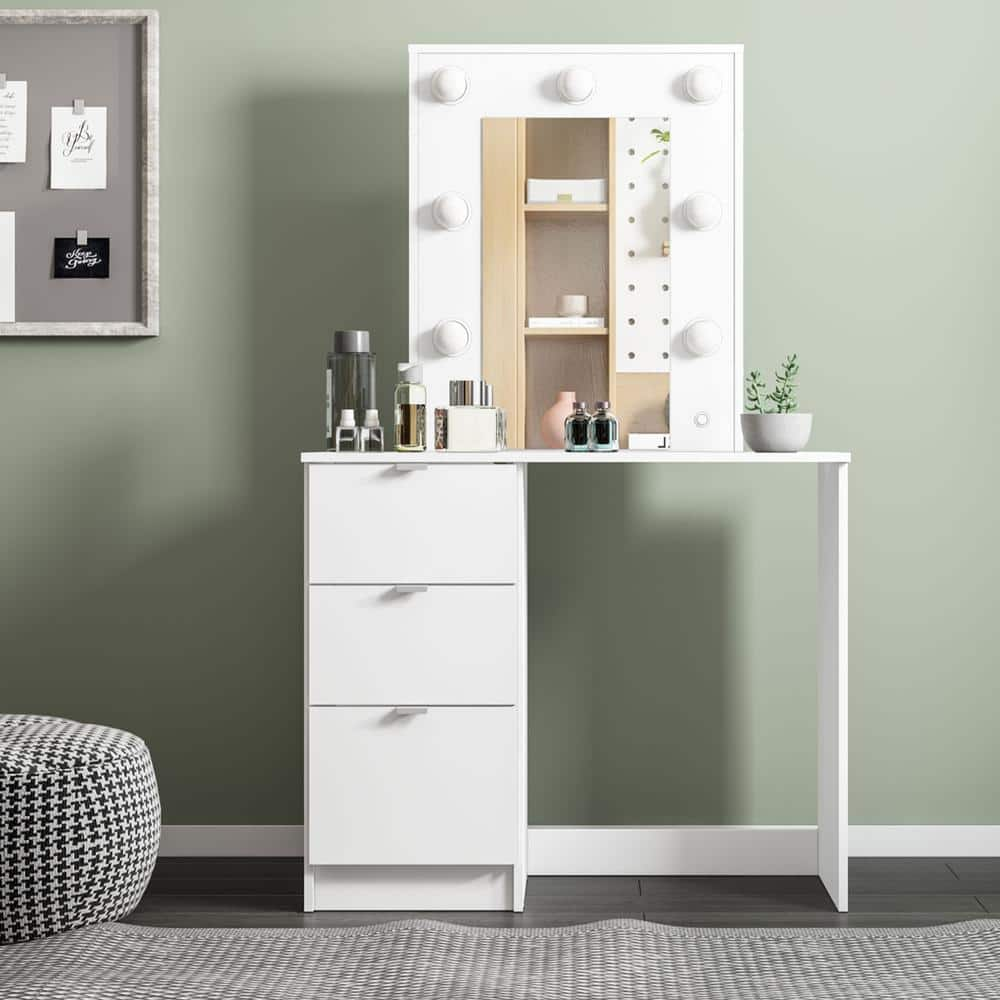 Daisy White Makeup Vanity Table with Lighted Mirror -  Polifurniture, 402301850001