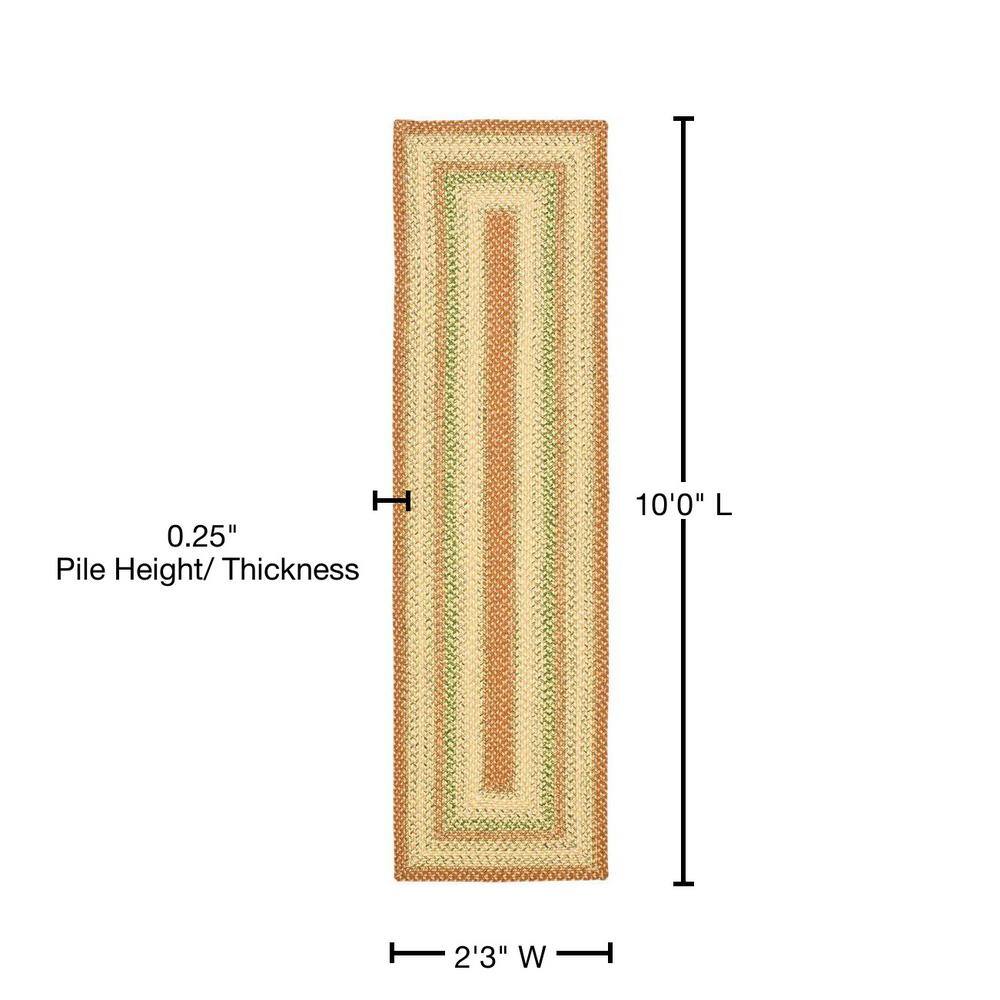 Handmade Braided Rust and Multi Synthetic Runner Rug, 2'3" x 10'