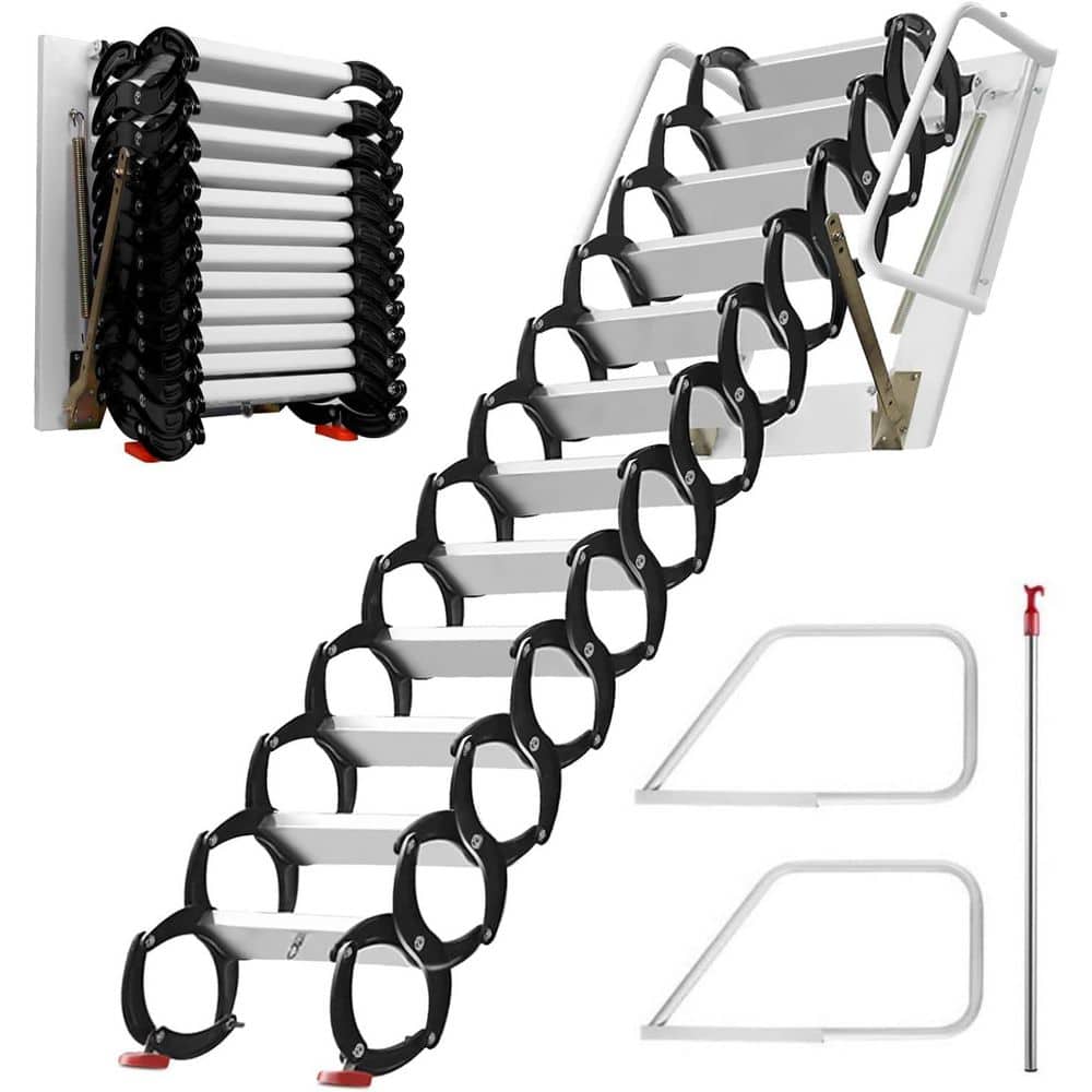 SenQWFa 12-Steps Alloy Attic Ladder, 10. 85 ft. Wall Mounted