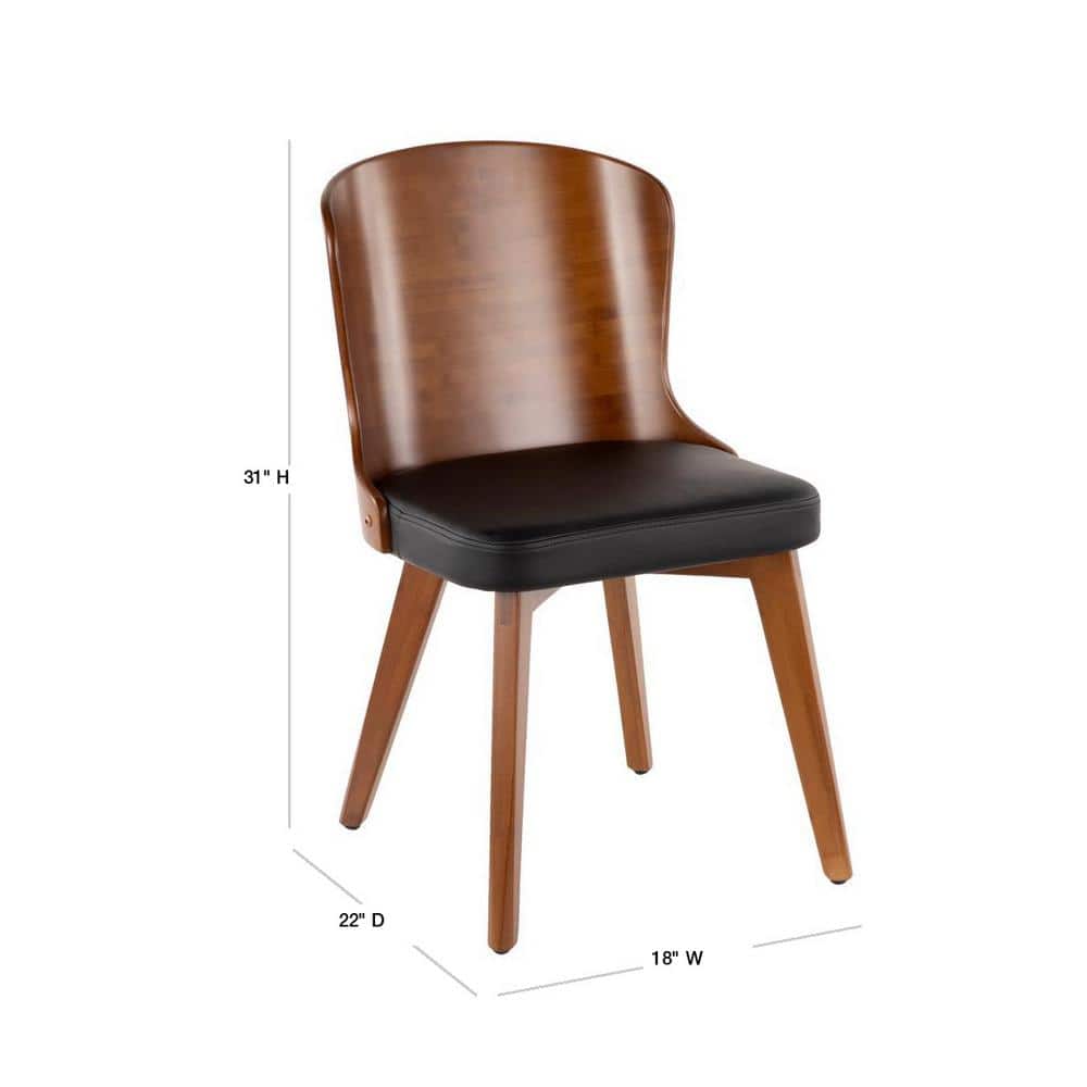 High Walnut and Black Faux Leather Upholstered Side Chair