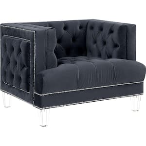 Black Fabric Arm chair with Tufted Details