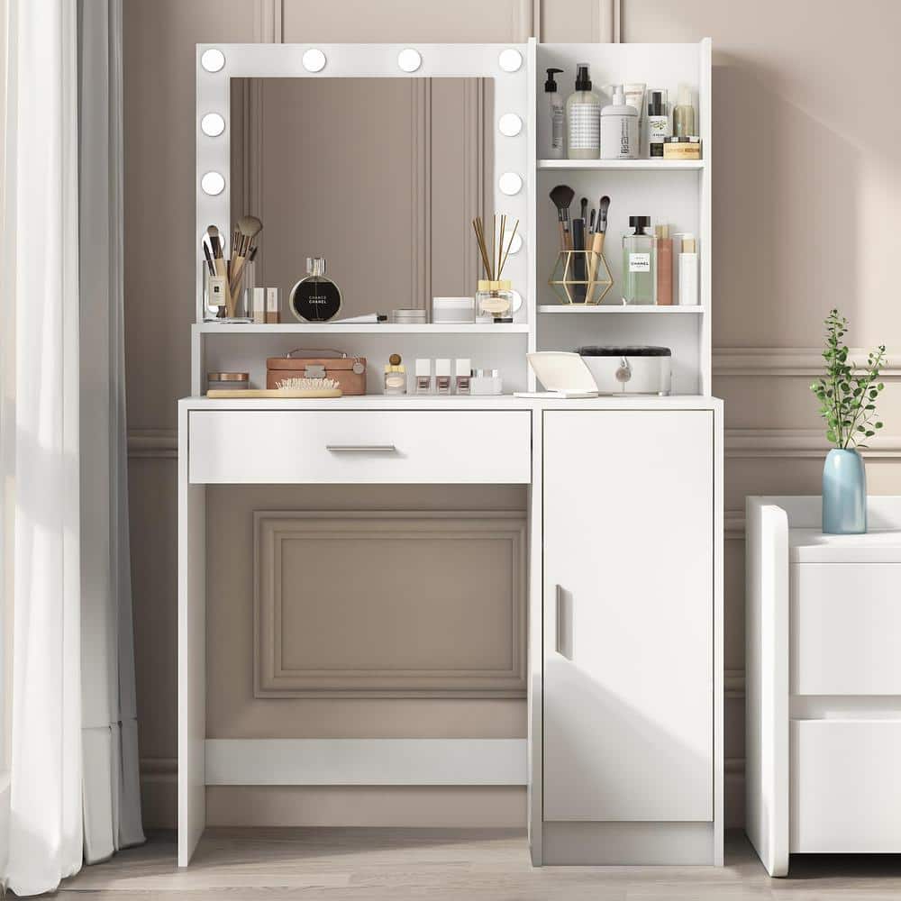 White Particle Board Makeup Vanity Desk Vanity Table Dressing Table with Mi