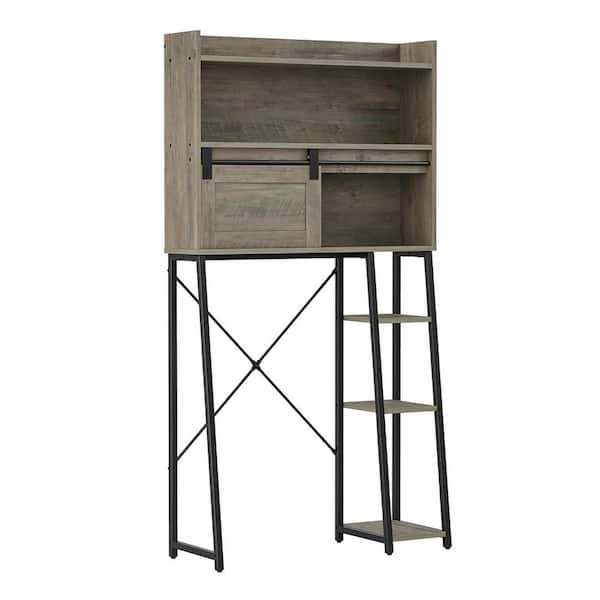 32.49 In. W x 60.63 in. H x 32.49 In. D Gray Over The Toilet Storage with Toilet Paper Holder Stand & Sliding Door
