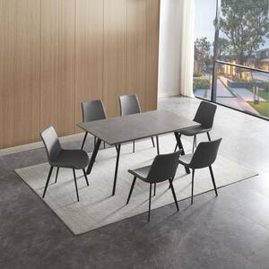 7-Piece Gray Rectangular Dining Table Set with MDF Table and 6 Grey Dining Chairs