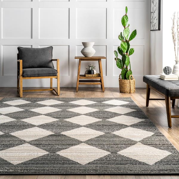 nuLOOM Gianna Contemporary Geometric Checker Tile Gray 2 ft. 8 in