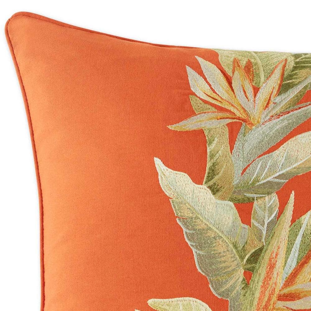 Apricot Embroidered Tropical Feather Fill Throw Pillow