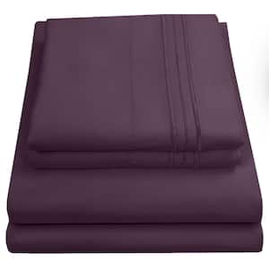 1800 Series 4-Piece Purple Solid Color Microfiber RV Short Queen Sheet Set
