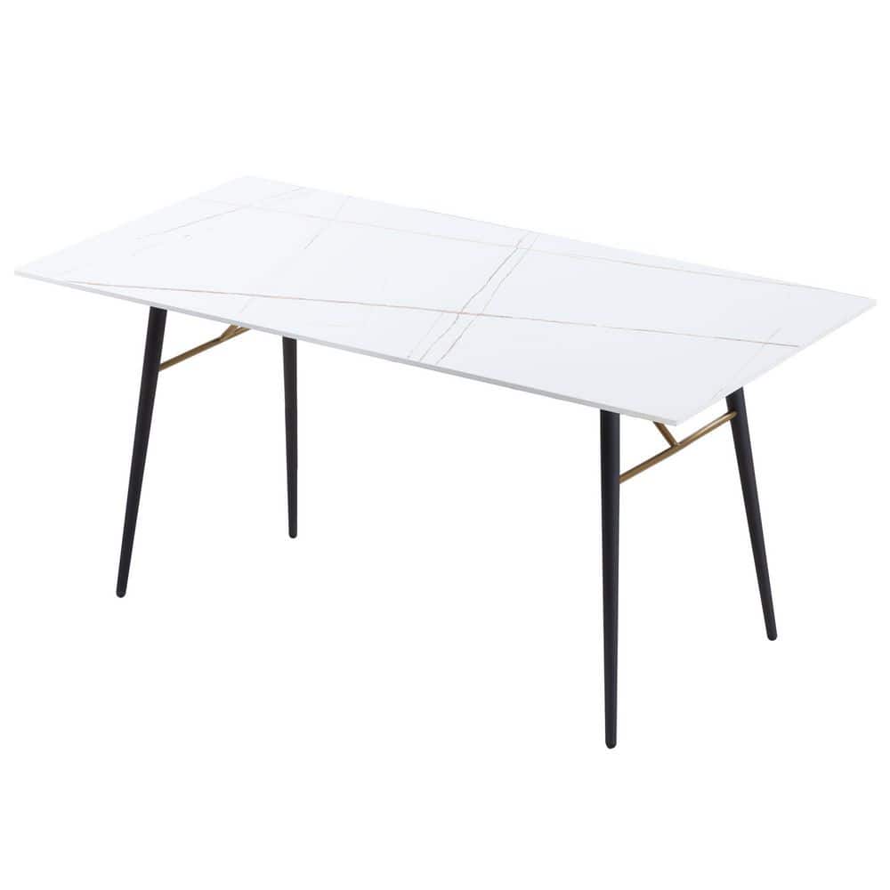 JASIWAY 62 in. Rectangle White Faux Marble Dining Table(Seats 6) JW876