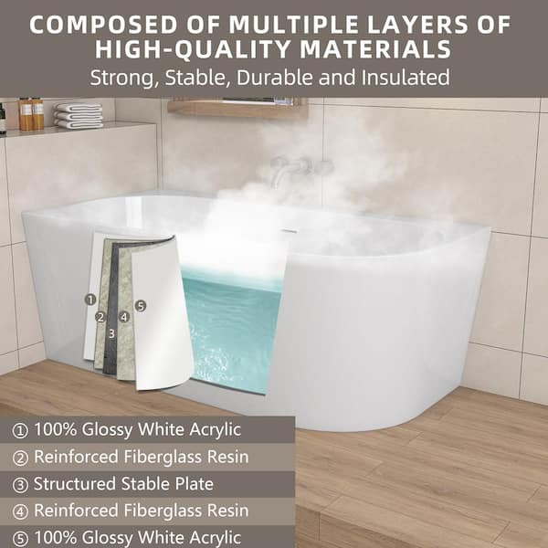 Zeafive 59 in. x 29.53 in. Freestanding Soaking Tub Left Corner