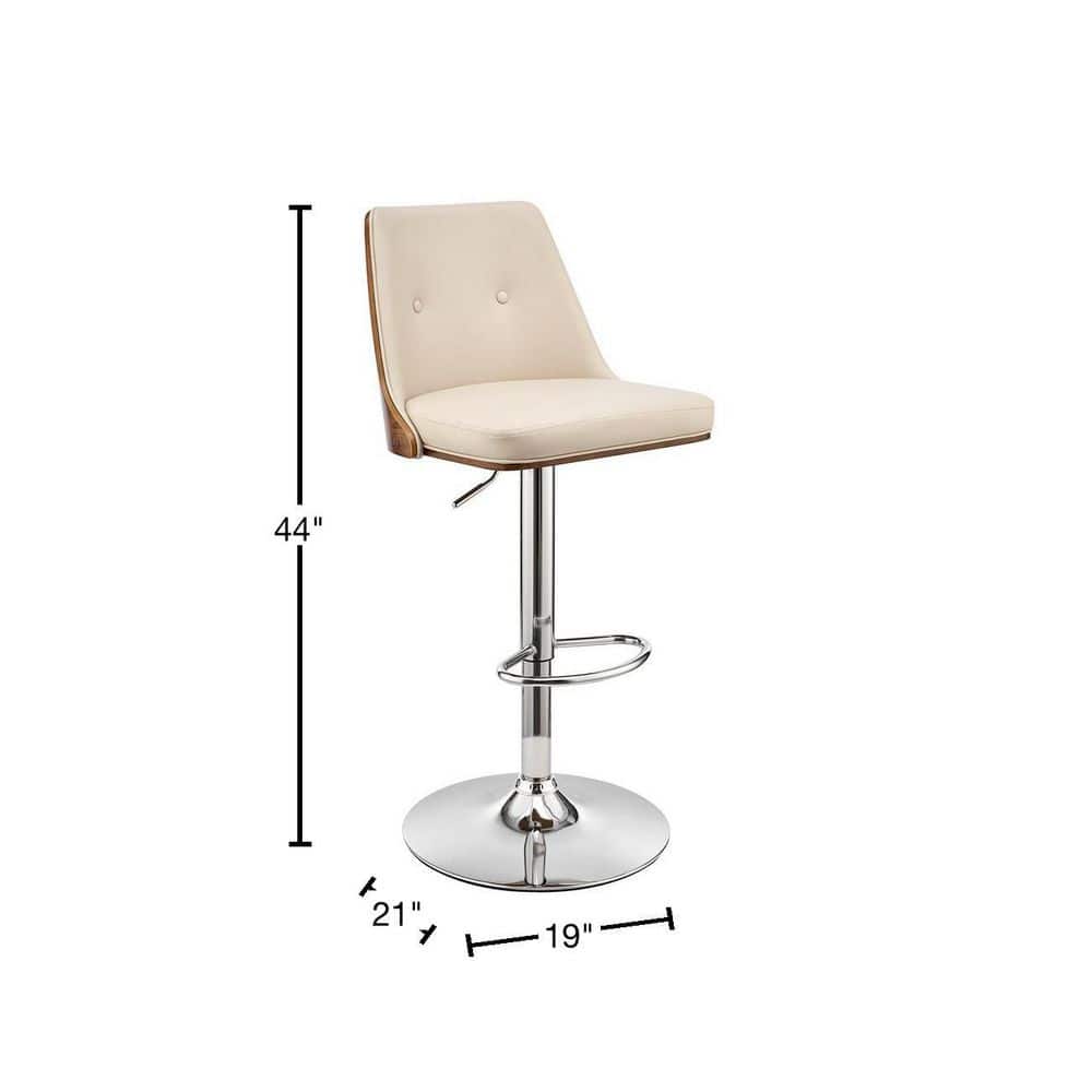 Cream Faux Leather and Walnut Adjustable Swivel Bar Stool