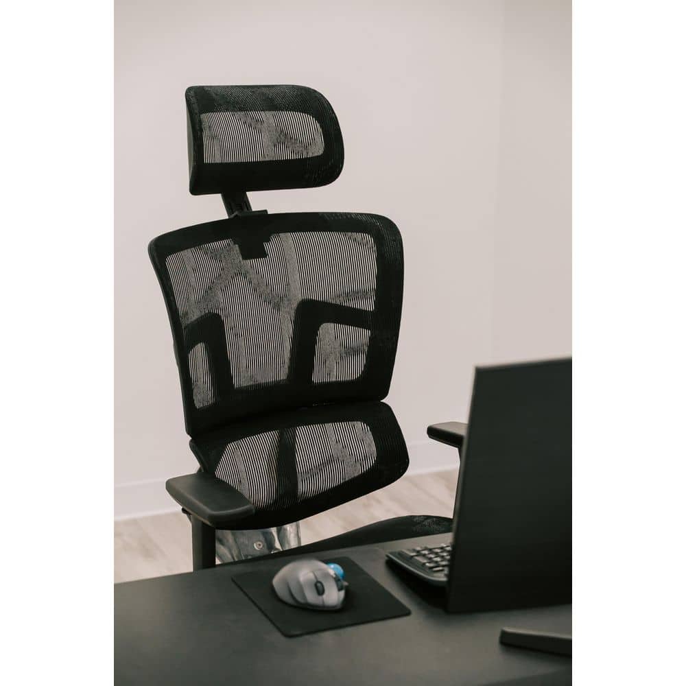 Gray Aluminum Office Chair w/ Adjustable Headrest & Armrests, 53 in. Max Height Ergonomic Height Adjustable, Back Relief