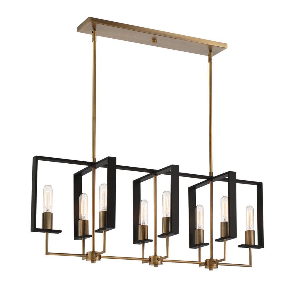 Chicago 38" Brass and Glass 8-Light Island Pendant