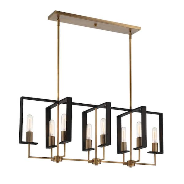 Chicago PM 8-Light Old Satin Brass Modern Linear Chandelier for Kitchen Islands with No Bulbs Included