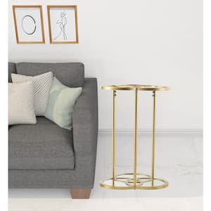 Charlie 15.25 in. Gold Round Glass End Table