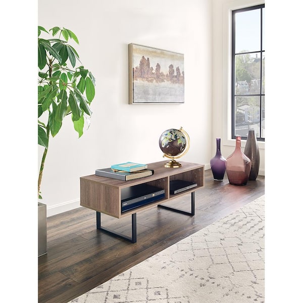Mixed Material Storage Furniture 39.5 in W x 15.8 in. D Gray Coffee Table with Decorative Shelf