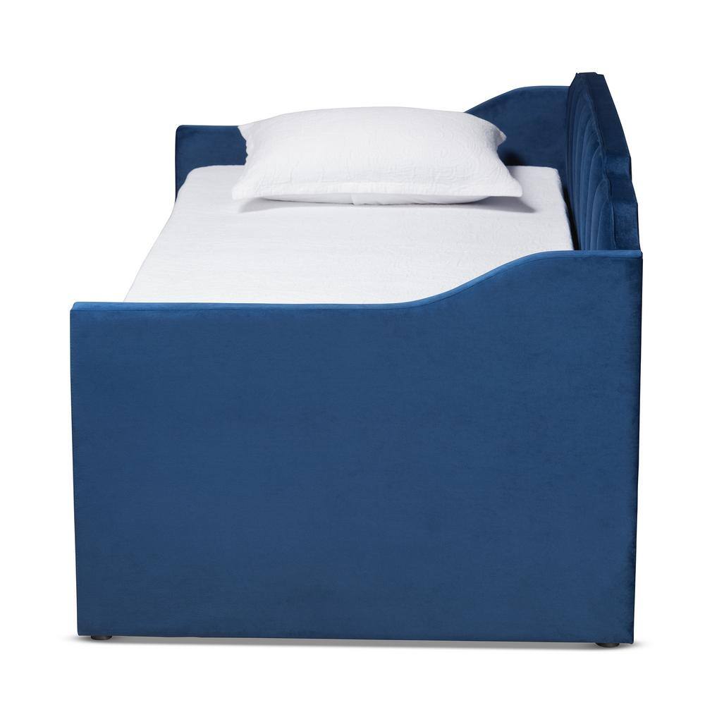 Navy Blue Velvet Upholstered Twin Daybed with Trundle