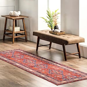 Stella Machine Washable Traditional Tribal Rust 2 ft. 6 in. x 12 ft. Runner Rug