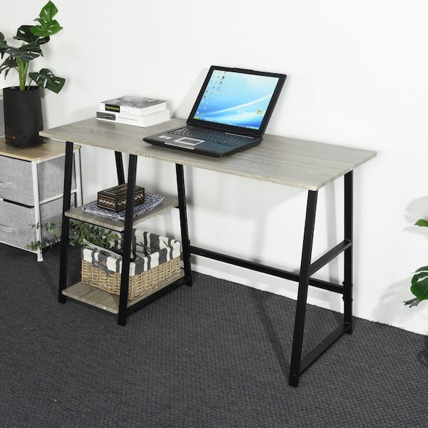 Homy Casa Computer Desk Grey with 2-Shelves