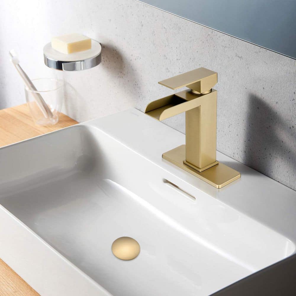 Brushed Gold Stainless Steel Single Handle Waterfall Faucet