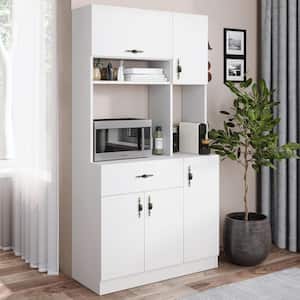 Monti White Pantry Buffet with Hutch and Drawer Kitchen Storage Cabinet for Microwave