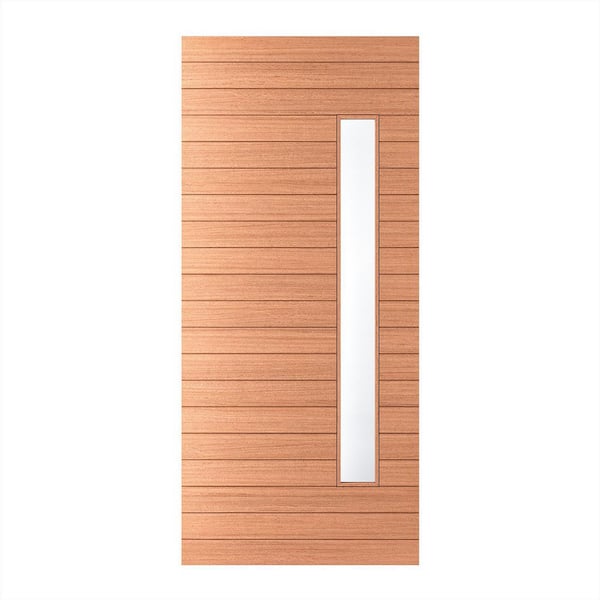 Elite 42 in. x 96 in. Universal/Reversible 1 Lite White Laminated Glass Mahogany Unfinished Wood Front Door Slab