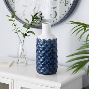Blue Ceramic Decorative Vase with Shell Designs