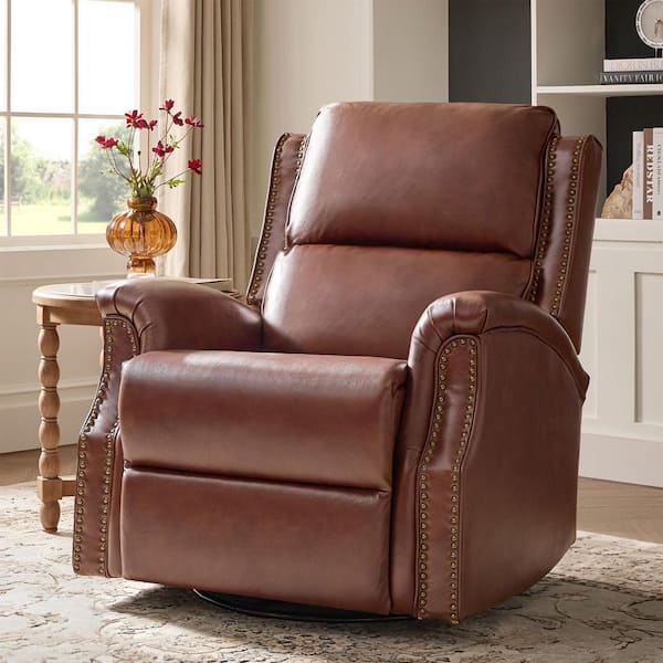 Felisa Brown Transitional Genuine Leather Recliner with Fabric Pocket