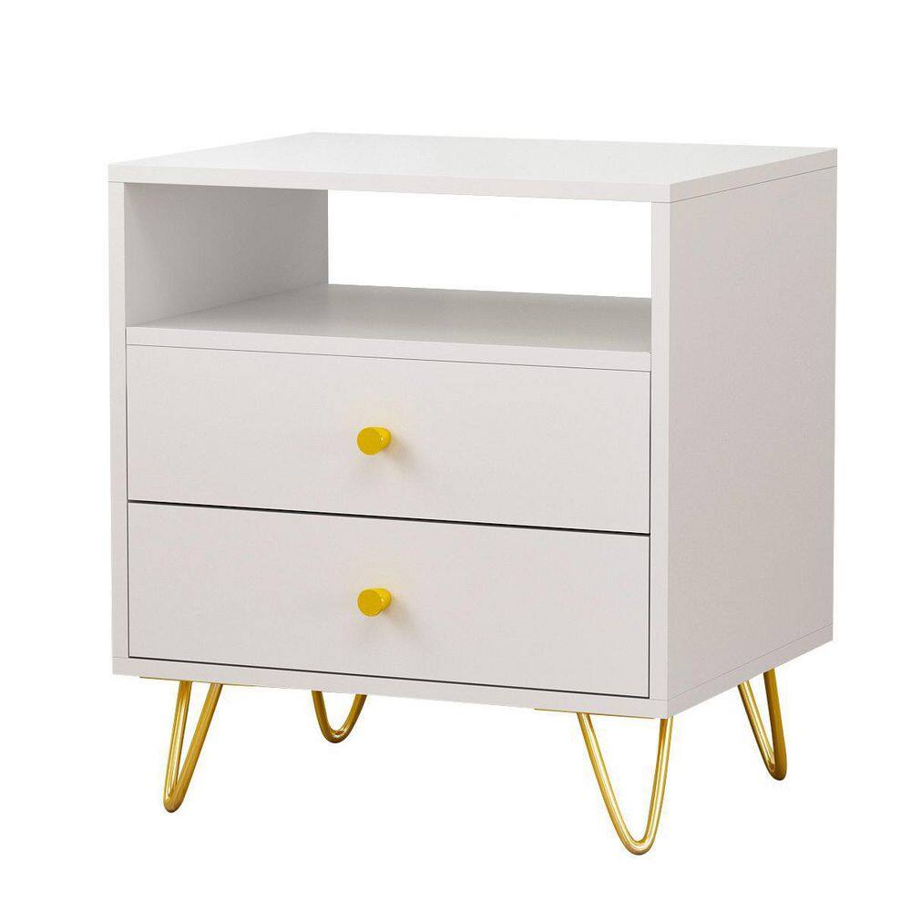 FUFU&GAGA 2-Drawer White Nightstands With Metal Legs and Open Shelf, Side  Table Bedside Table 15.7 in. D x 19.6 in. W x 21.6 in. H TCHT-KF210123-04 