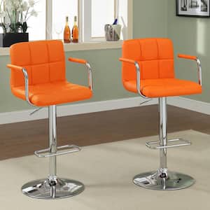 Lennocx 42.75 in. Orange Low Back Metal Bar Stool with Faux Leather Seat (Set of 2)