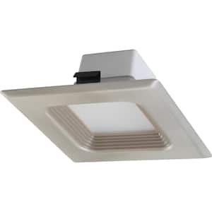 1-Light Indoor/Outdoor 4 in. 3000K Brushed Nickel Integrated LED Recessed Retrofit Downlight and Square Trim and Lens