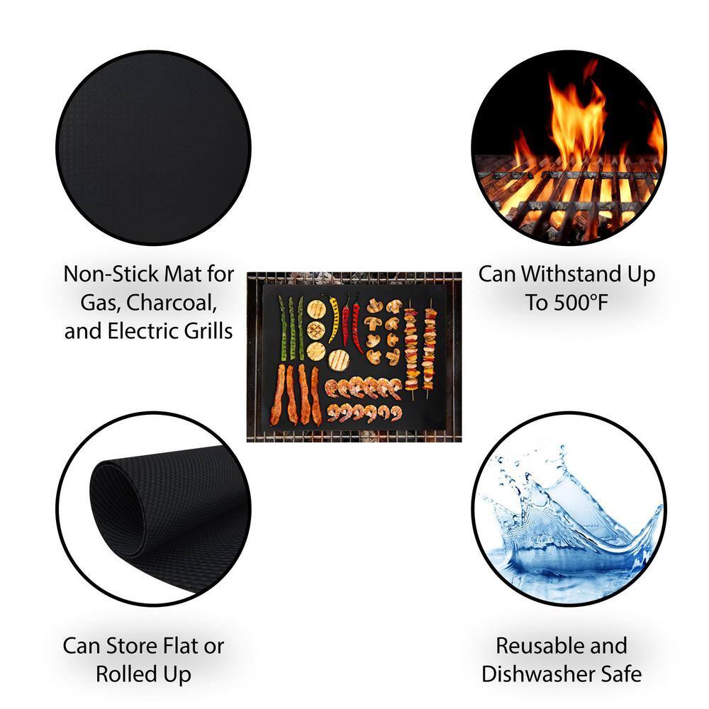 Black Non-Stick Reusable BBQ Grill Mats Set of 2