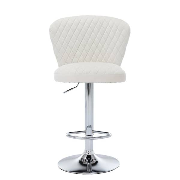 Jushua 21in. Beige Bar Stools with Back and Footrest Counter Adjustable Height Dining Chairs (Set of 2)