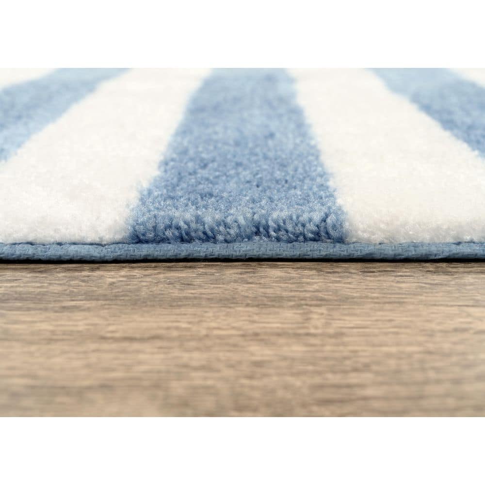 Basin Blue and White Striped Washable Nylon Bath Rug Set