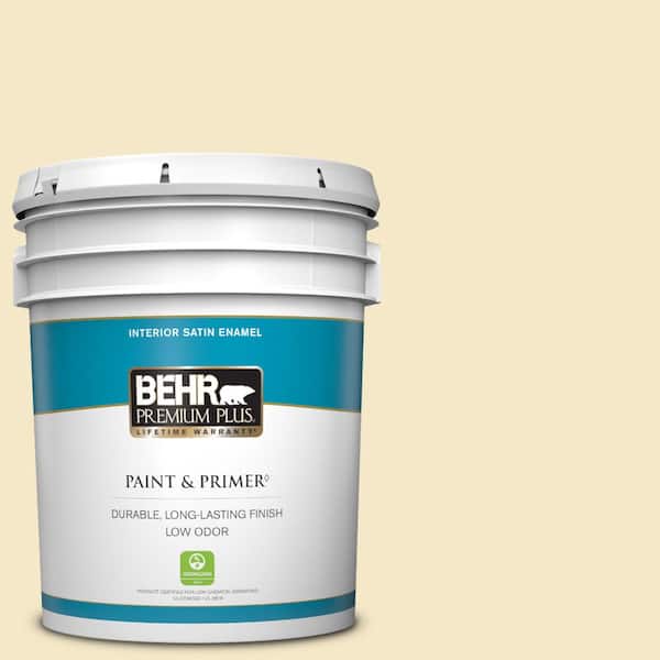 BEHR PREMIUM PLUS 5 gal. #M320-2 Rice Wine Satin Enamel Low Odor Interior Paint & Primer