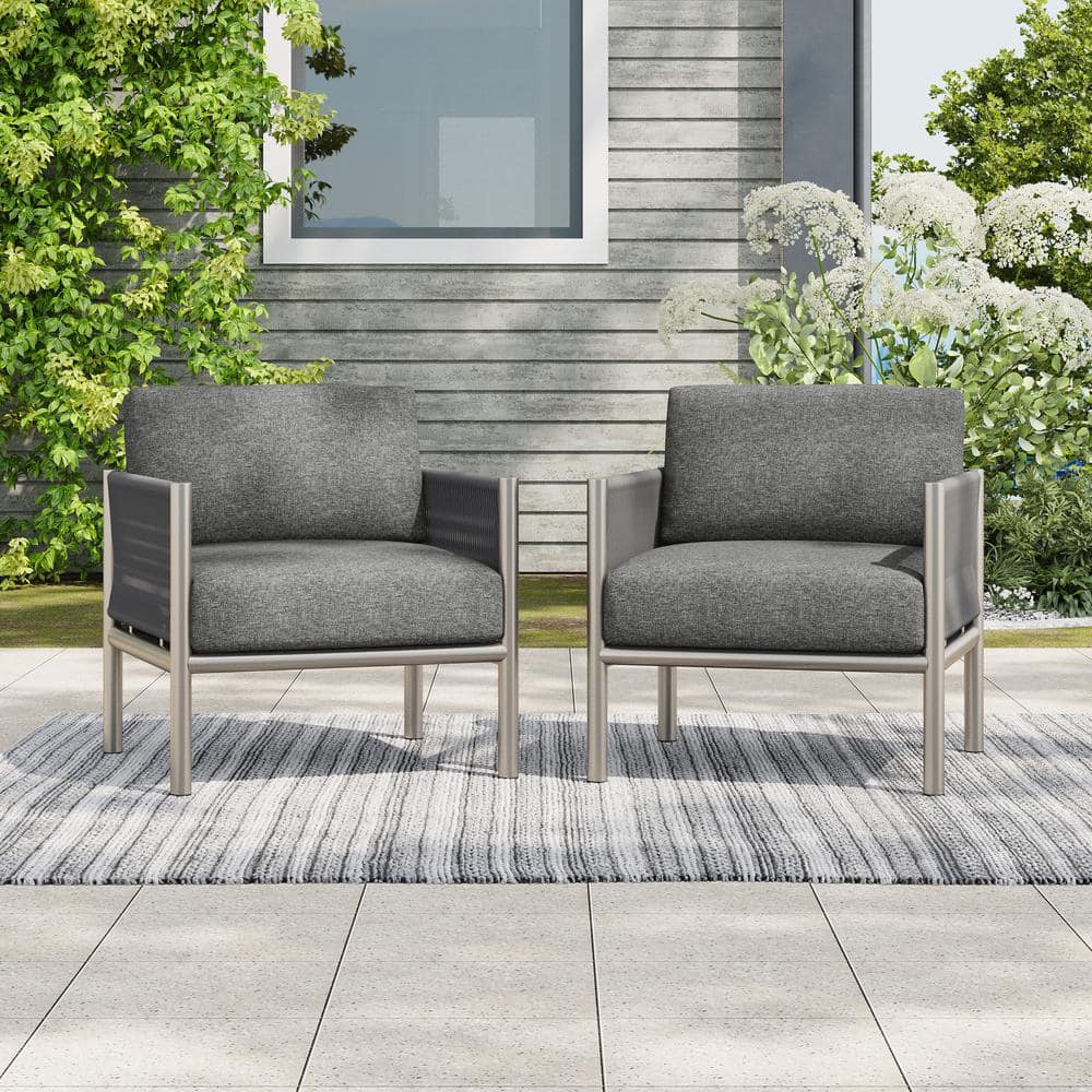 Patio Silver Aluminum Frame Outdoor Lounge Chair with Dark Grey Cushions (2-Pack) price history on PriceWatchPro