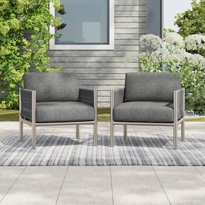 Patio Silver Aluminum Frame Outdoor Lounge Chair with Dark Grey Cushions (2-Pack)