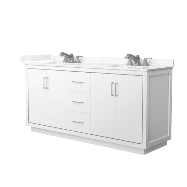 Wyndham Collection Icon 72 in. W x 22 in. D x 35 in. H Double Bath Vanity in White with Giotto Quartz Top