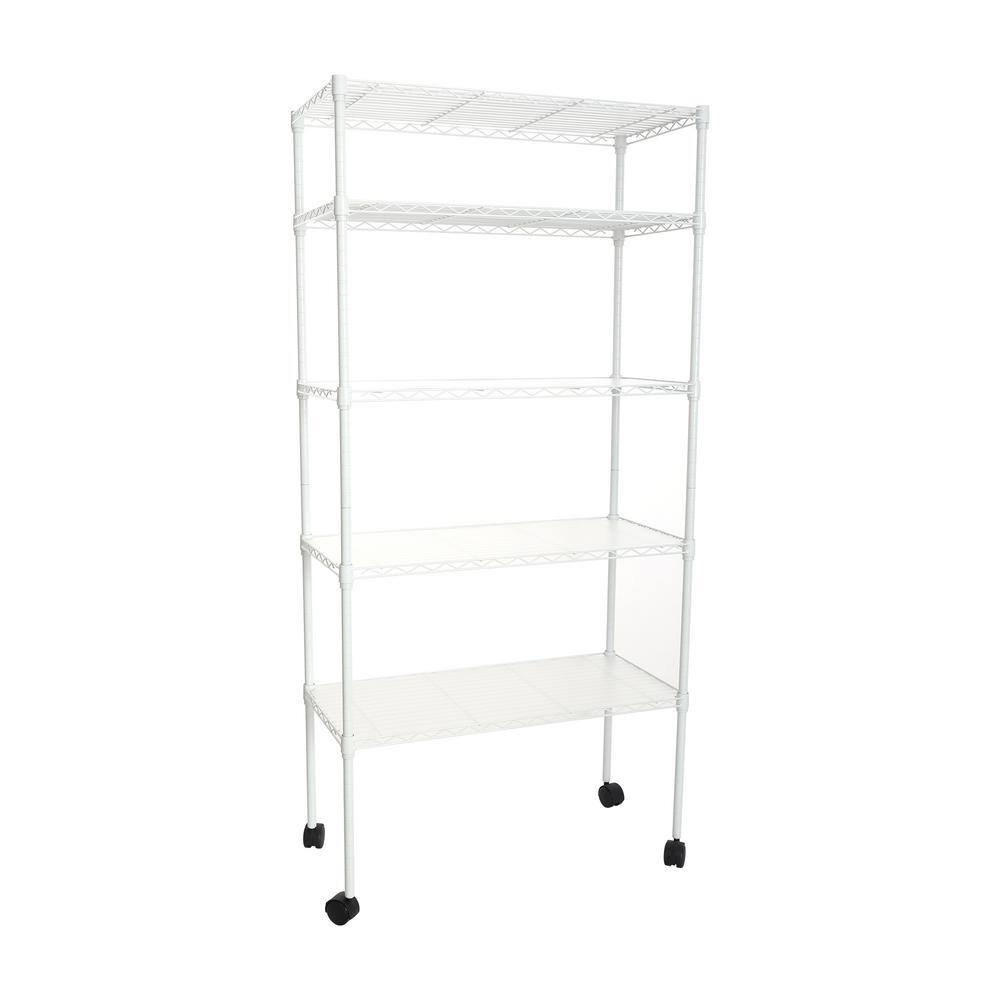 Tileon 5Shelf White Wire Shelving Unit with Wheels and Height