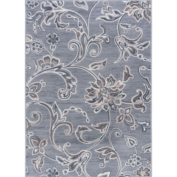 Tayse Rugs Madison Floral Gray 4 ft. x 6 ft. Indoor Area Rug