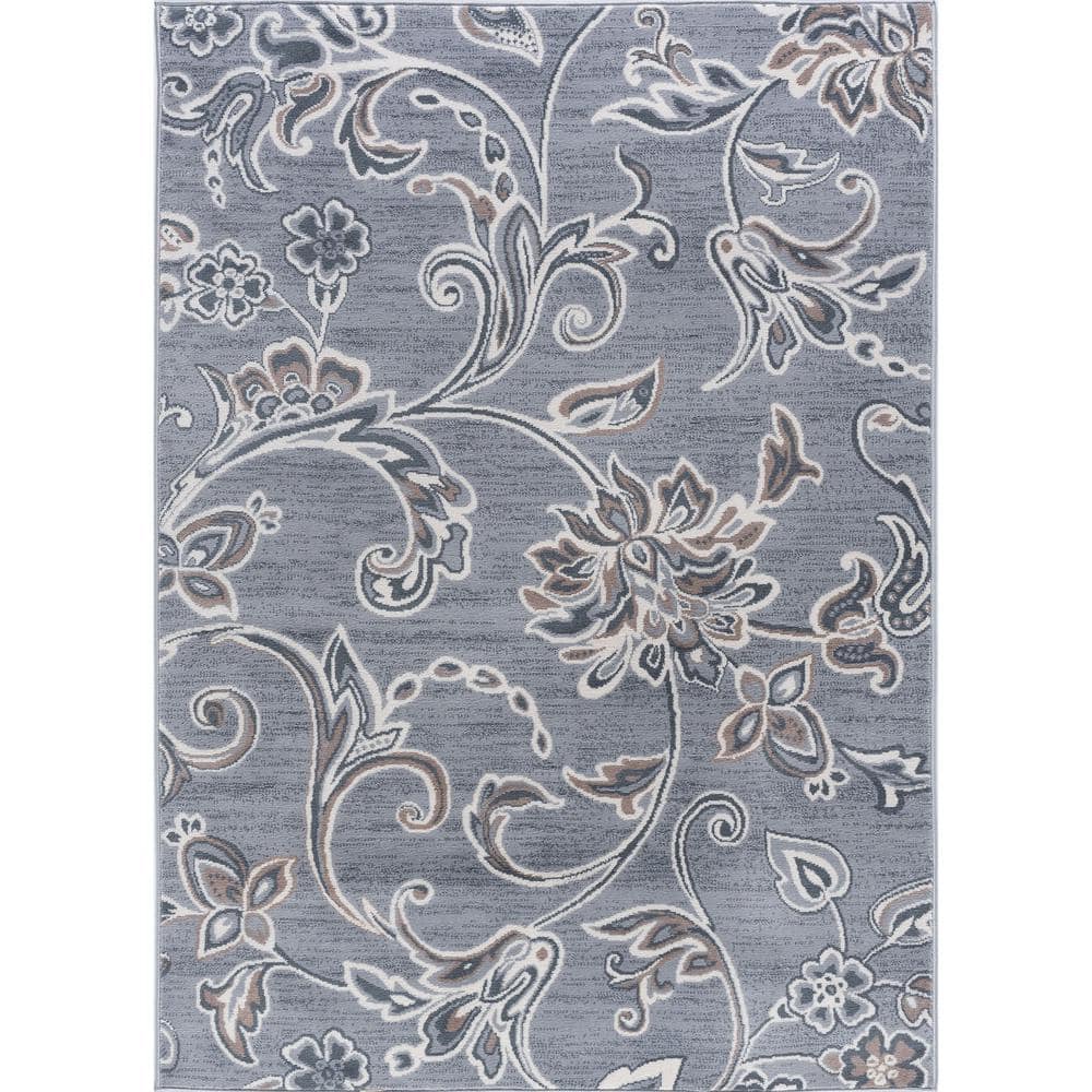 Madison Garland 5' x 7' Handmade Gray Floral Synthetic Rug