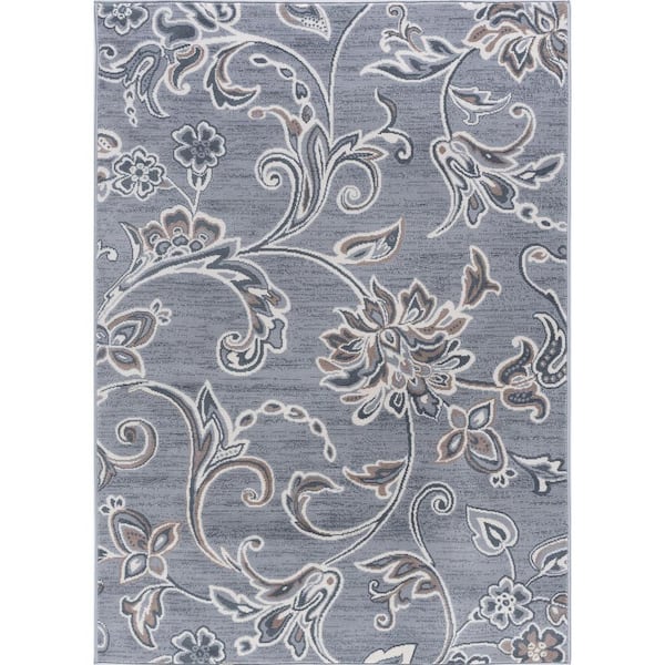 Tayse Rugs Madison Floral Gray 5 ft. x 7 ft. Indoor Area Rug