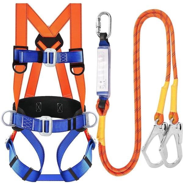 Full Body Roofing harnesses, Safety Harness Fall Protection Kit with Shock Absorbing Lanyard and Comfortable Waist Pad