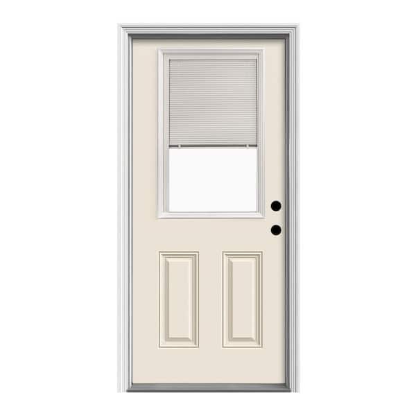 JELD-WEN 32 in. x 78 in. 2 Panel Left-Hand/Inswing 1/2 Lite Clear Glass Primed Fiberglass Prehung Front Door w/Brickmould