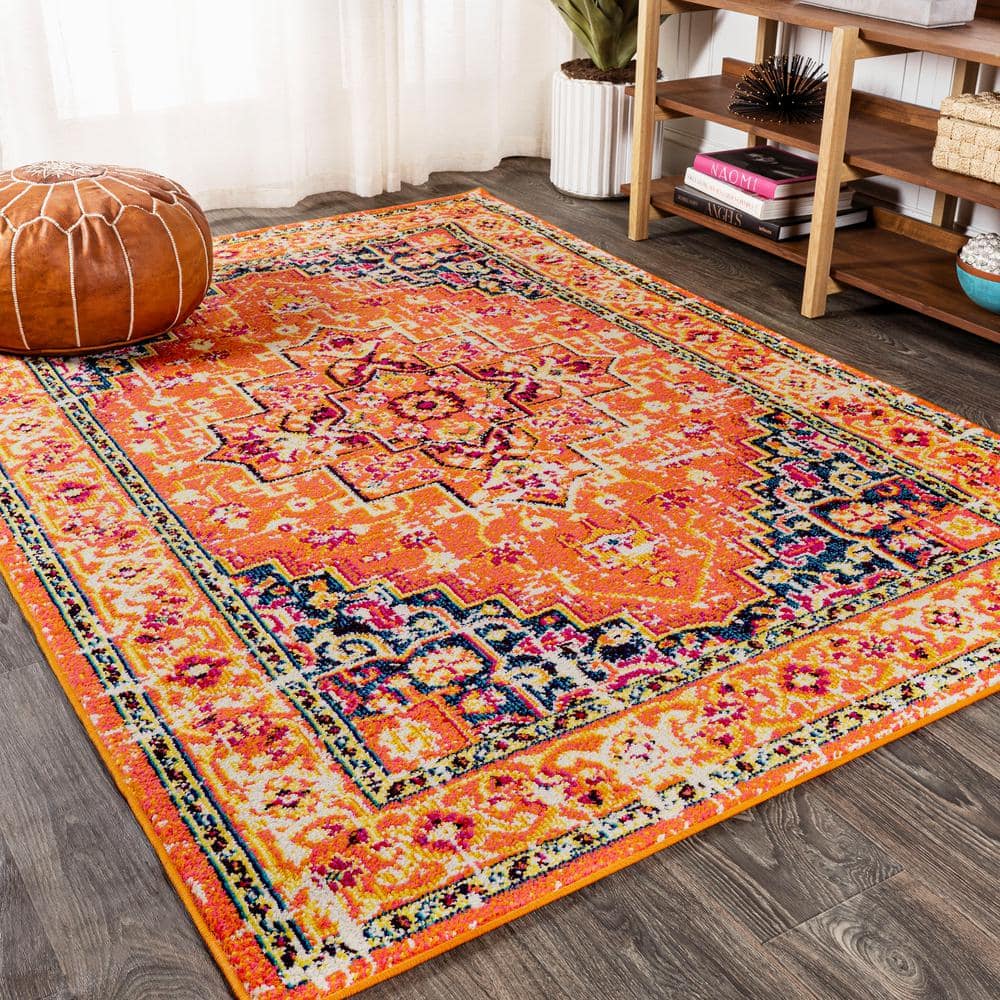Brooklyn Orange and Blue Synthetic Medallion 8' x 10' Area Rug