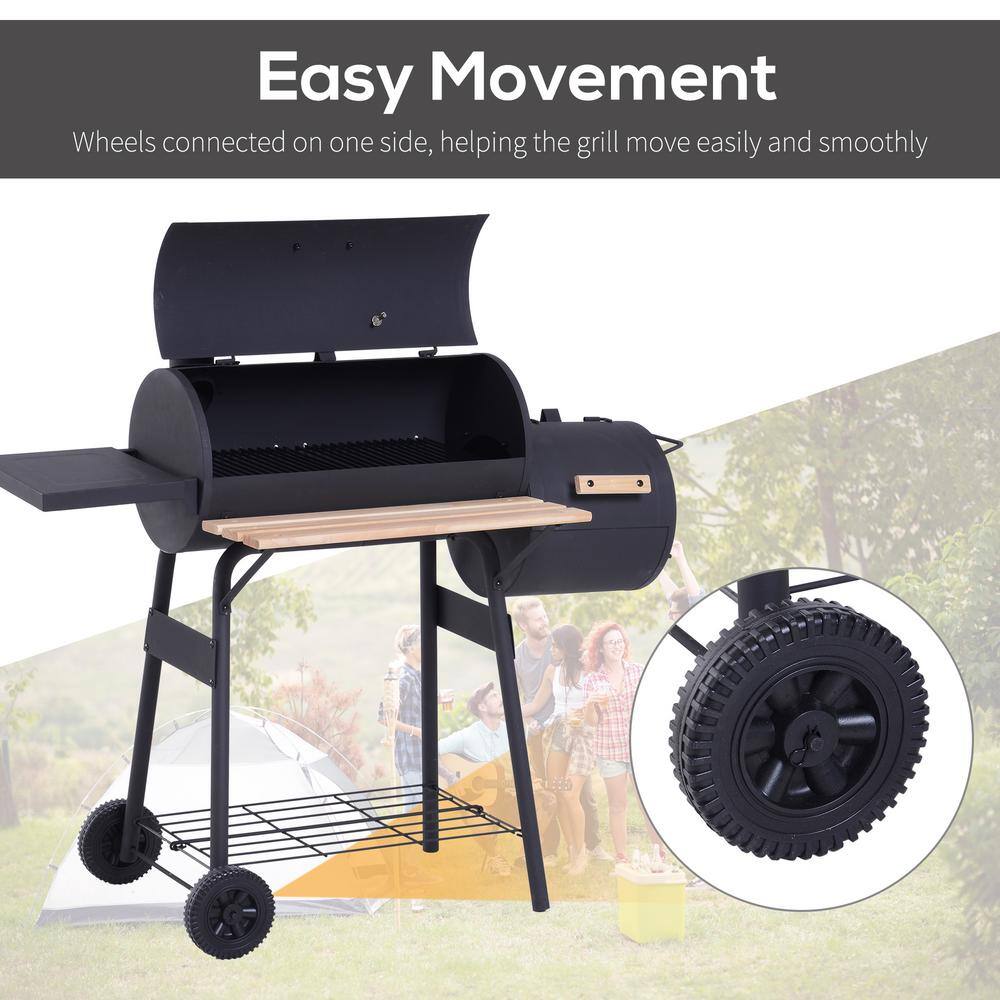 Outsunny 48" Black Steel Charcoal BBQ Grill with Smoker