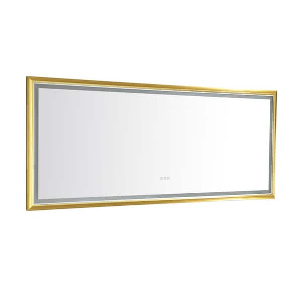 FORCLOVER 48 in. W x 30 in. H Rectangular Framed Anti-Fog Dimmable Wall Mounted LED Bathroom Vanity Mirror in Gold